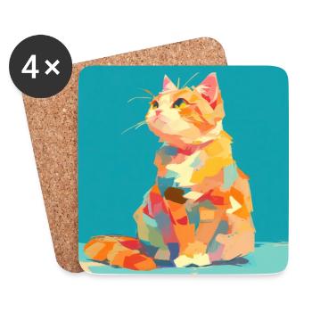 Katze, katzenmotiv - Untersetzer (4er-Set) - Weiß - Vorne