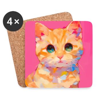 Cat, Cat Motif - Coasters (set of 4) - white - Front
