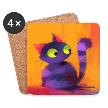 Cat, Cat Motif - Coasters (set of 4) - white - Front