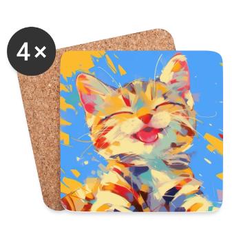 Katze, katzenmotiv - Untersetzer (4er-Set) - Weiß - Vorne
