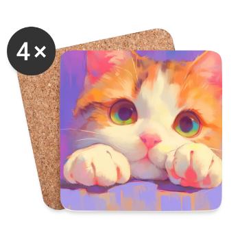 Chat, Motif De Chat - Dessous de verre (lot de 4) - blanc - Devant