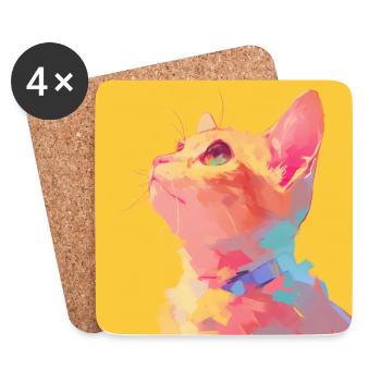 Cat, Cat Motif - Coasters (set of 4) - white - Front