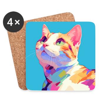 Cat, Cat Motif - Coasters (set of 4) - white - Front