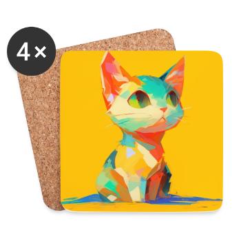 Cat, Cat Motif - Coasters (set of 4) - white - Front