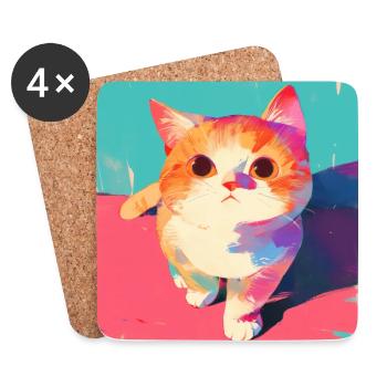 Cat, Cat Motif - Coasters (set of 4) - white - Front