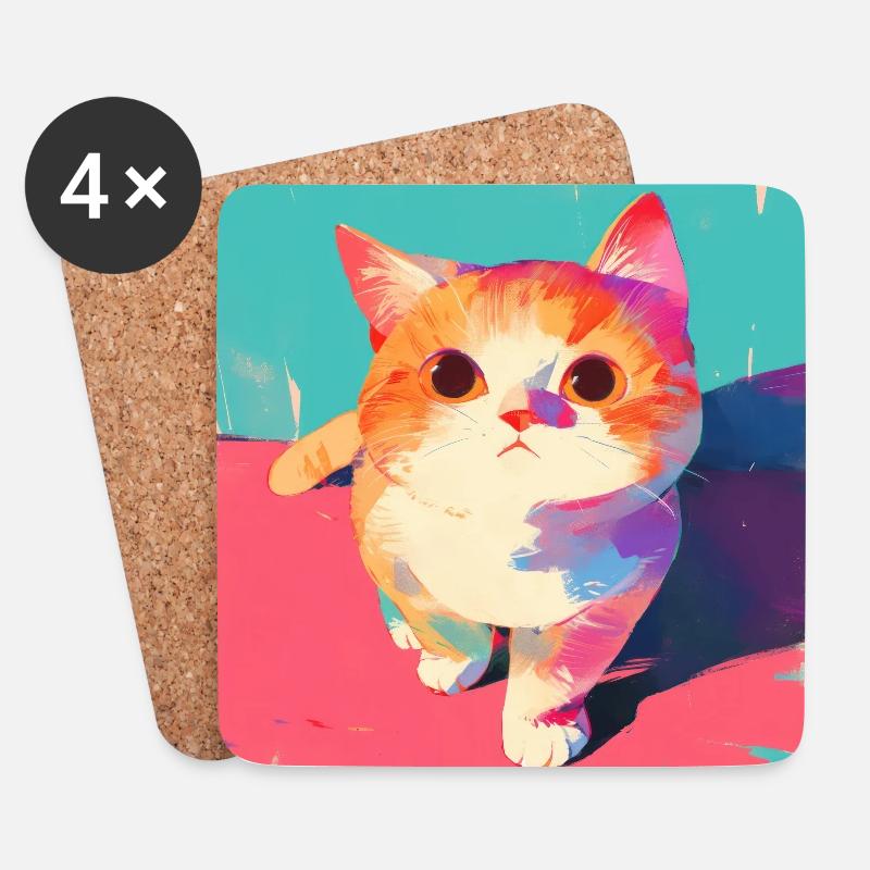 Katze, katzenmotiv - Untersetzer (4er-Set) - Weiß