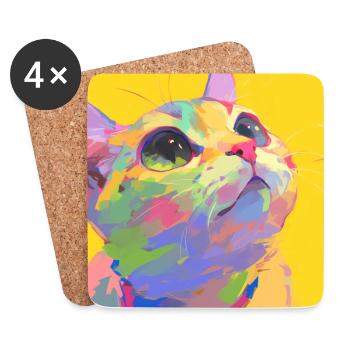 Cat, Cat Motif - Coasters (set of 4) - white - Front