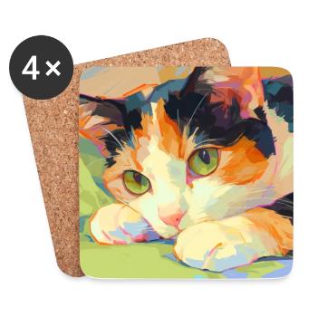 Cat, Cat Motif - Coasters (set of 4) - white - Front