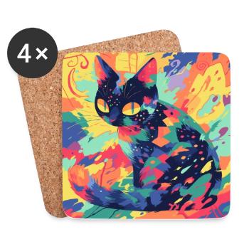 Chat, Motif De Chat - Dessous de verre (lot de 4) - blanc - Devant