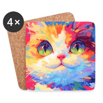 Cat, Cat Motif - Coasters (set of 4) - white - Front