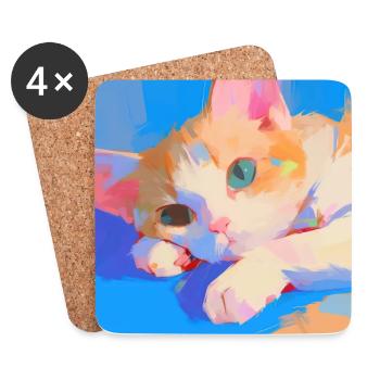 Cat, Cat Motif - Coasters (set of 4) - white - Front