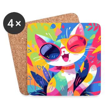 Cat, Cat Motif - Coasters (set of 4) - white - Front