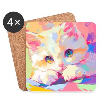 Cat, Cat Motif - Coasters (set of 4) - white - Front