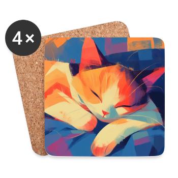 chat, motif de chat, mignon, cadeau, idées cadeaux - Dessous de verre (lot de 4) - blanc - Devant