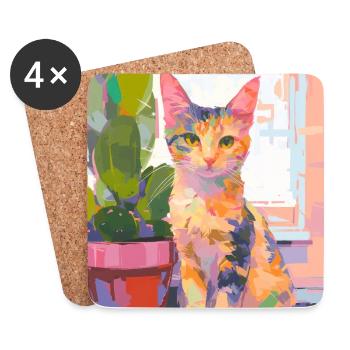 Chat, Motif De Chat - Dessous de verre (lot de 4) - blanc - Devant