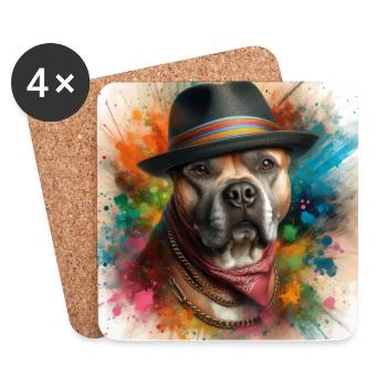 Pitbull peinture Splash Art - Dessous de verre (lot de 4) - blanc - Devant