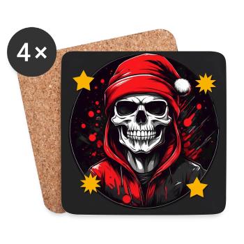 Frohe Weihnacht Skull mit Nikolausmütze - Untersetzer (4er-Set) - Weiß - Vorne