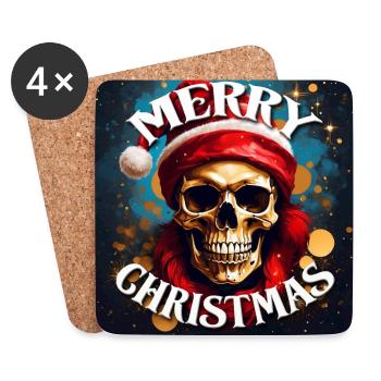 Frohe Weihnacht mit Skull mit Nikolausmütze - Untersetzer (4er-Set) - Weiß - Vorne