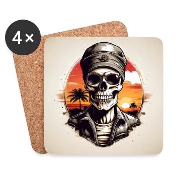 Skull in outdoor clothing and with turban - Coasters (set of 4) - white - Front