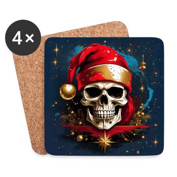 Frohe Weihnacht Skull mit Nikolausmütze - Untersetzer (4er-Set) - Weiß - Vorne