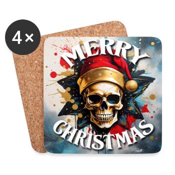 Frohe Weihnacht mit Skull mit Nikolausmütze - Untersetzer (4er-Set) - Weiß - Vorne