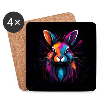 Leuchtend buntes Hasenportrait - Untersetzer (4er-Set) - Weiß - Vorne