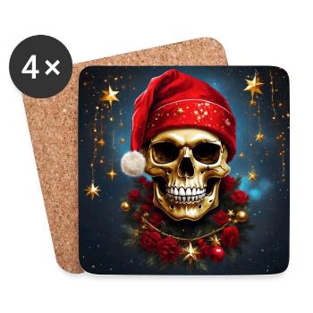 Frohe Weihnacht mit Skull mit Nikolausmütze - Untersetzer (4er-Set) - Weiß - Vorne