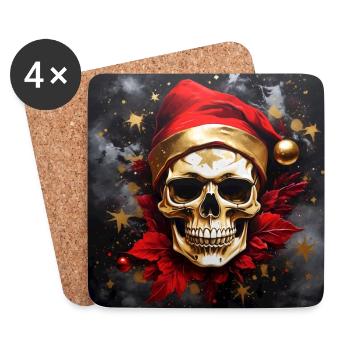 Frohe Weihnacht mit Skull mit Nikolausmütze - Untersetzer (4er-Set) - Weiß - Vorne