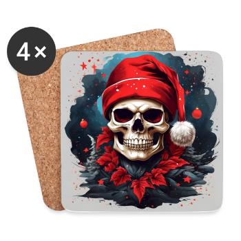 Frohe Weihnacht mit Skull mit Nikolausmütze - Untersetzer (4er-Set) - Weiß - Vorne