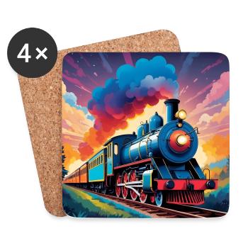 Train coloré avec locomotive à vapeur fumante - Dessous de verre (lot de 4) - blanc - Devant