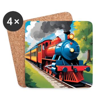 Chemin de fer coloré avec locomotive à vapeur fumante - Dessous de verre (lot de 4) - blanc - Devant