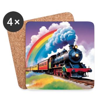 Colorful Train with Smoking Steam Locomotive - Coasters (set of 4) - white - Front