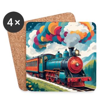 Train coloré avec locomotive à vapeur fumante. Un gentleman - Dessous de verre (lot de 4) - blanc - Devant