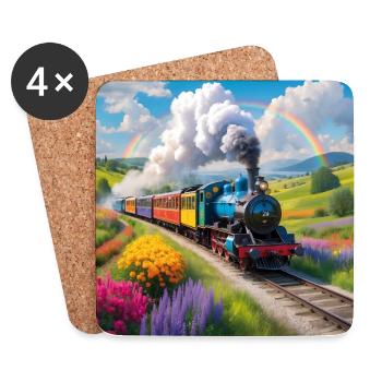 Train coloré avec locomotive à vapeur fumante - Dessous de verre (lot de 4) - blanc - Devant