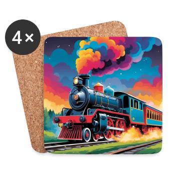 Train coloré avec locomotive à vapeur fumante - Dessous de verre (lot de 4) - blanc - Devant