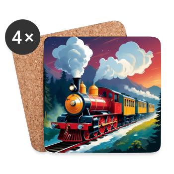 Train coloré avec locomotive à vapeur fumante - Dessous de verre (lot de 4) - blanc - Devant