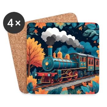 Train de chemin de fer coloré avec locomotive à vapeur fumante - Dessous de verre (lot de 4) - blanc - Devant