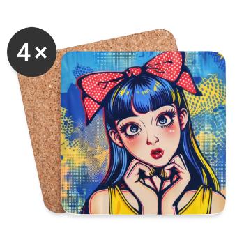 Anime, Fille, Rétro, Waifu, Japon, Années 60 - Dessous de verre (lot de 4) - blanc - Devant