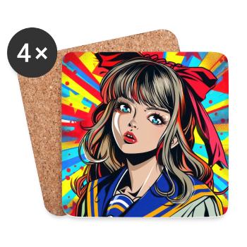 Anime, Girl, Retro, Waifu, Japan - Coasters (set of 4) - white - Front