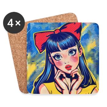 Anime, Fille, Rétro, Waifu, Japon, Années 60 - Dessous de verre (lot de 4) - blanc - Devant