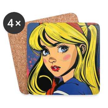 Anime, Fille, Rétro, Waifu, Japon, Années 60 - Dessous de verre (lot de 4) - blanc - Devant