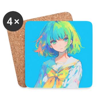 Anime, Schoolgirl, Waifu, Japan - Coasters (set of 4) - white - Front