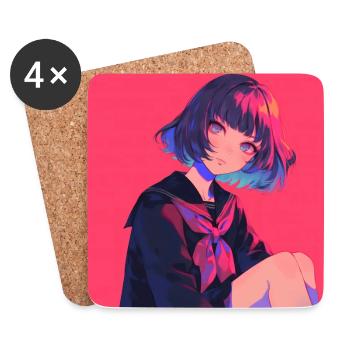 Anime, Schoolgirl, Waifu, Japan - Coasters (set of 4) - white - Front