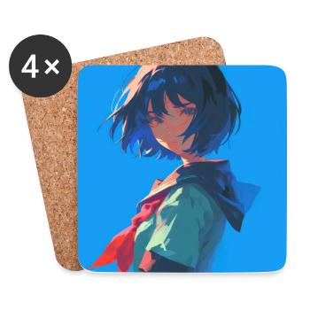 Anime, Schoolgirl, Waifu, Japan - Coasters (set of 4) - white - Front
