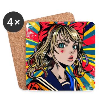 Anime Retro, Waifu, Japan - Coasters (set of 4) - white - Front