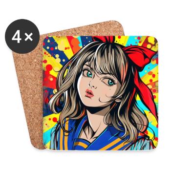 Anime, Fille, Rétro, Waifu, Japon, Années 60 - Dessous de verre (lot de 4) - blanc - Devant