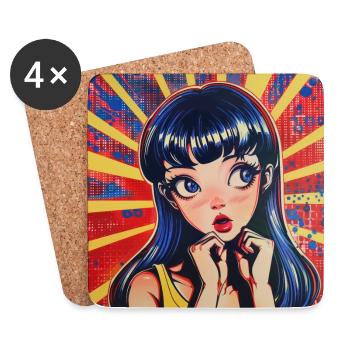 anime, mädchen, retro, waifu, japan, 60s - Untersetzer (4er-Set) - Weiß - Vorne