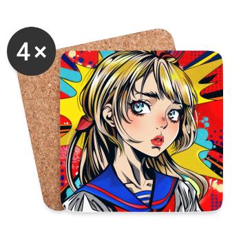 Anime, Girl, Retro, Waifu, Japan - Coasters (set of 4) - white - Front