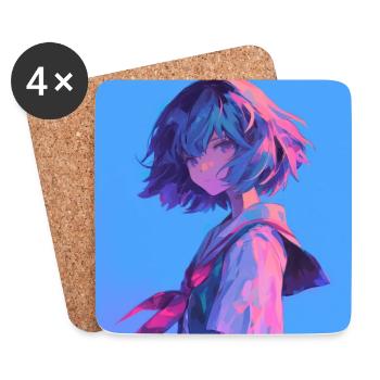Anime, Schoolgirl, Waifu, Japan - Coasters (set of 4) - white - Front