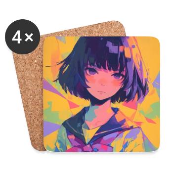 Anime, Schoolgirl, Waifu, Japan - Coasters (set of 4) - white - Front
